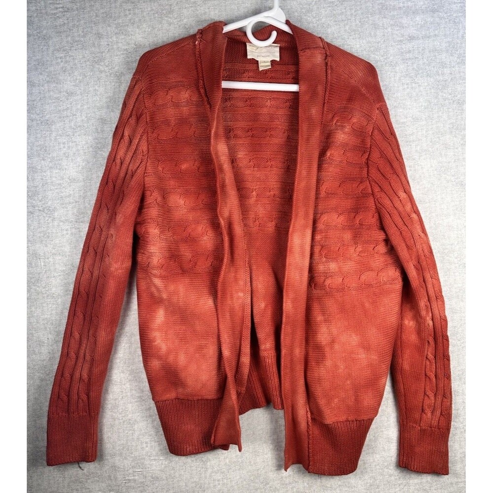 Evy's Tree "The Bethany" Chunky Cable Knit Cotton Cardigan Sz Large Tonal TyeDye